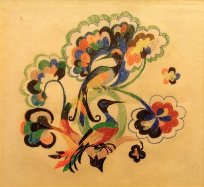 Colorful Birds in Trees, Design for Embroidery by August Macke